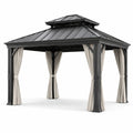 Gartenpavillon aus Stahl mit Polyester-Vorhängen Anthrazit 3x3 m