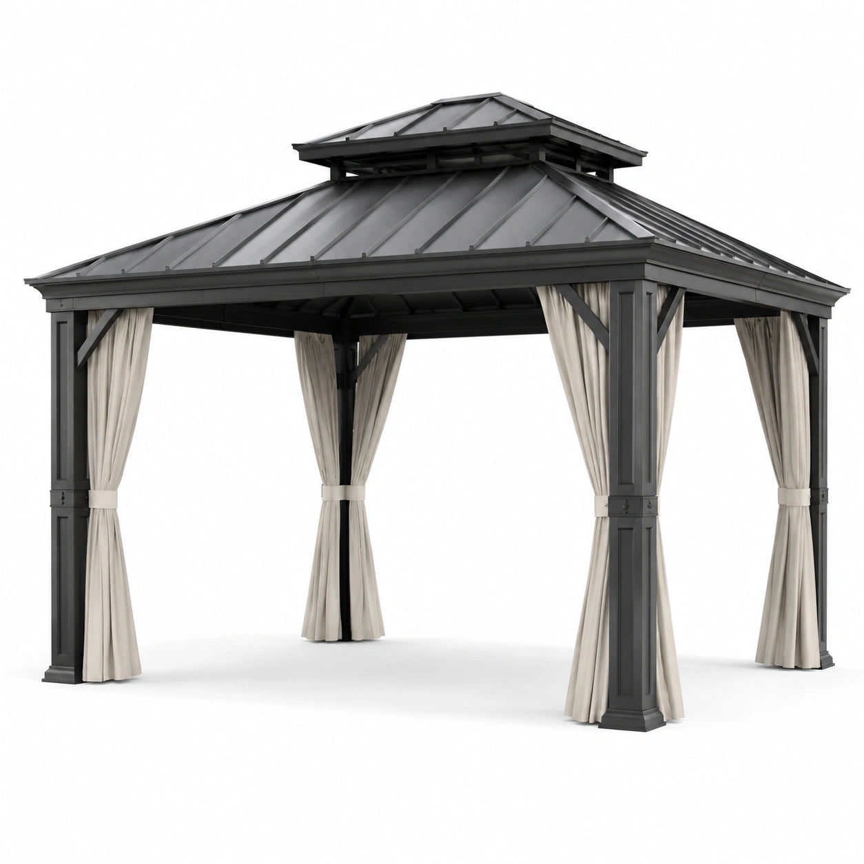 Gartenpavillon aus Stahl mit Polyester-Vorhängen Anthrazit 3x3 m