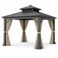 Gartenpavillon Aluminium mit Stahlblechdach und Polyester Vorhängen, 300x300 cm, Anthrazit/Beige