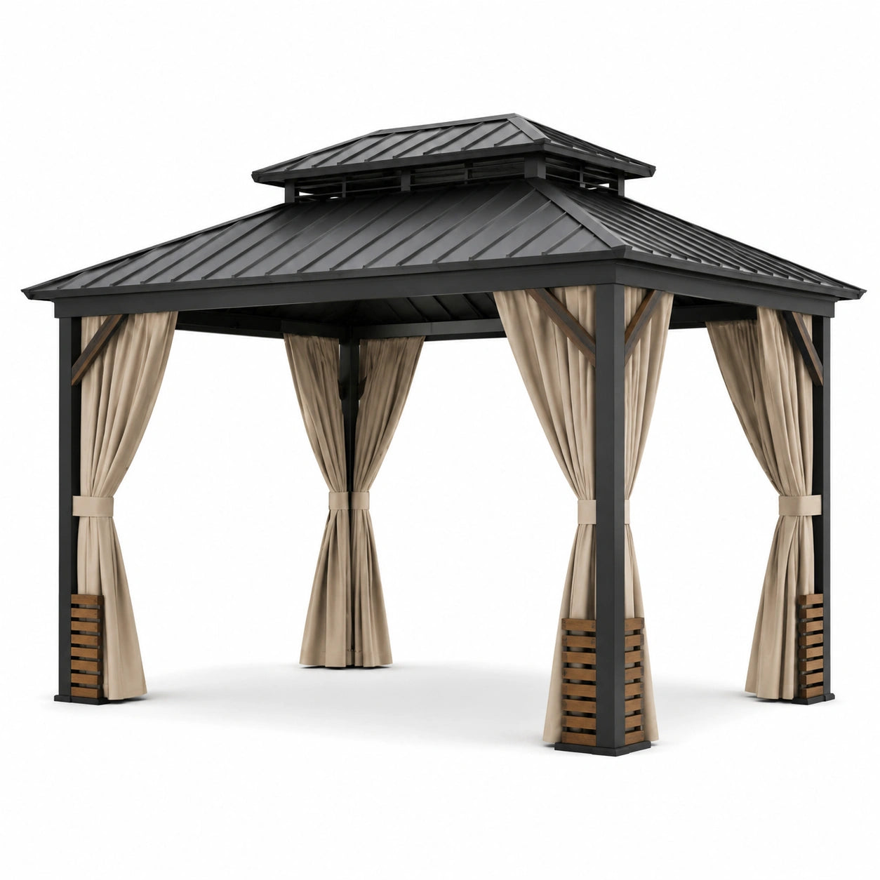 Pavillon Aluminium Dunkelgrau 400x300 cm mit Polyester-Vorhängen