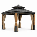 Aluminium und Holz Pavillon mit Doppeldach 300 cm x 400 cm Beige/Schwarz