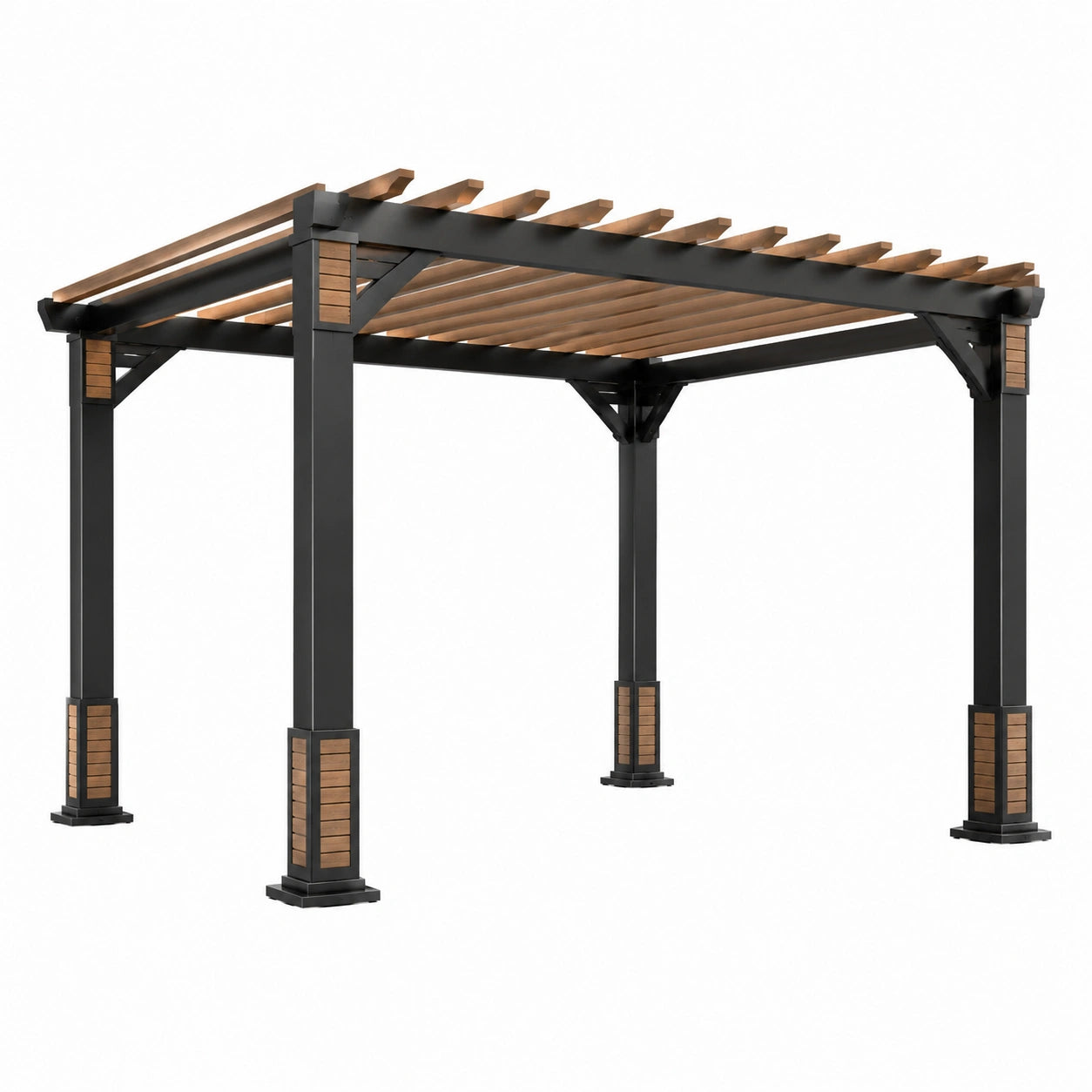 Pergola aus Aluminium und Holzoptik, Schwarz und Braun, 300x300x250 cm
