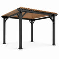 Aluminium Pergola mit Teakholz in Schwarz 3m x 3m x 2.5m
