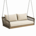 Hängeschaukelbank aus Polyrattan und Holz mit Polstern Beige