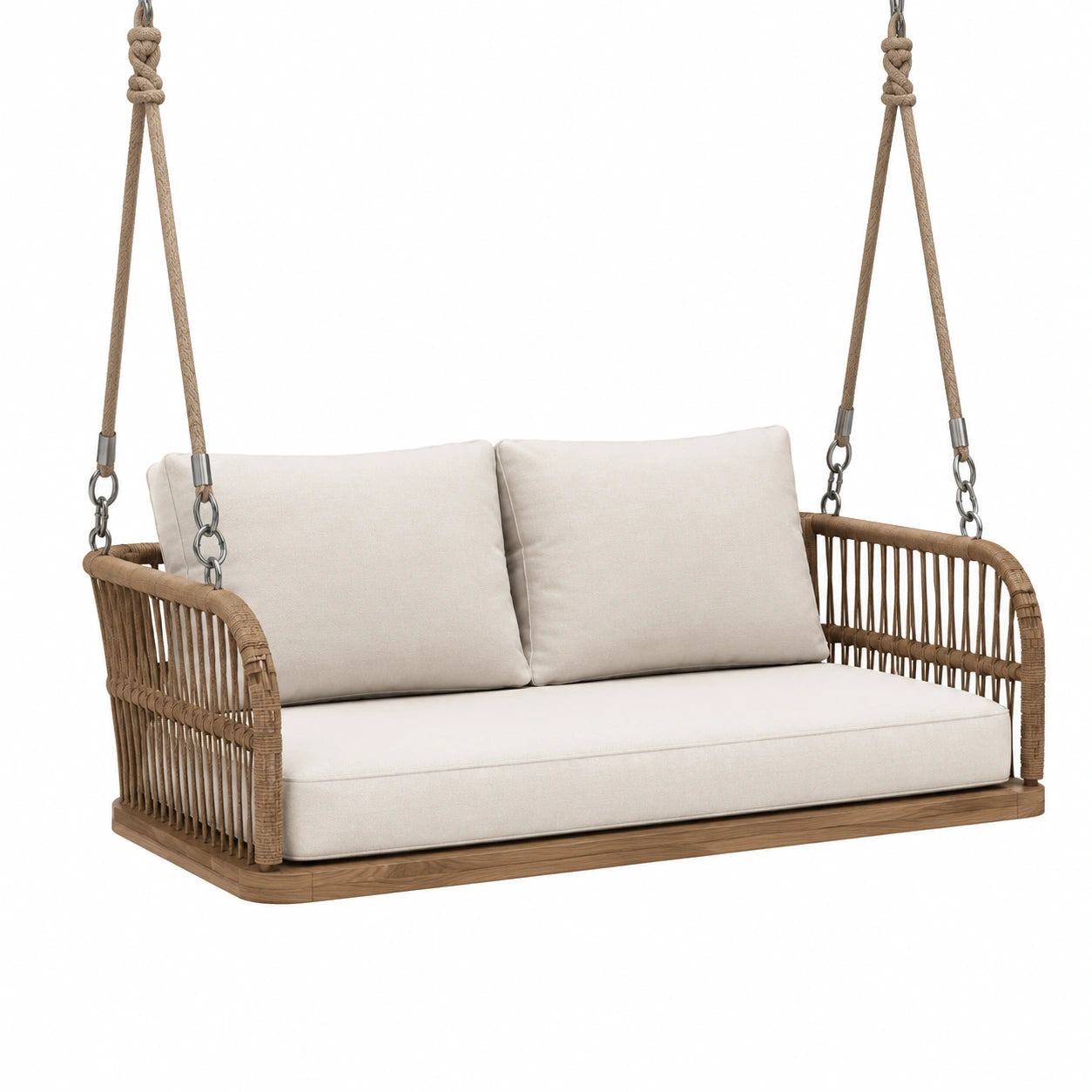 Teak und Rattan Schaukelbank Beige 160x62x67 cm