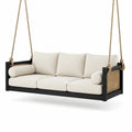 Holzrahmen Schaukelbank mit Kissen und Rattan, Beige
