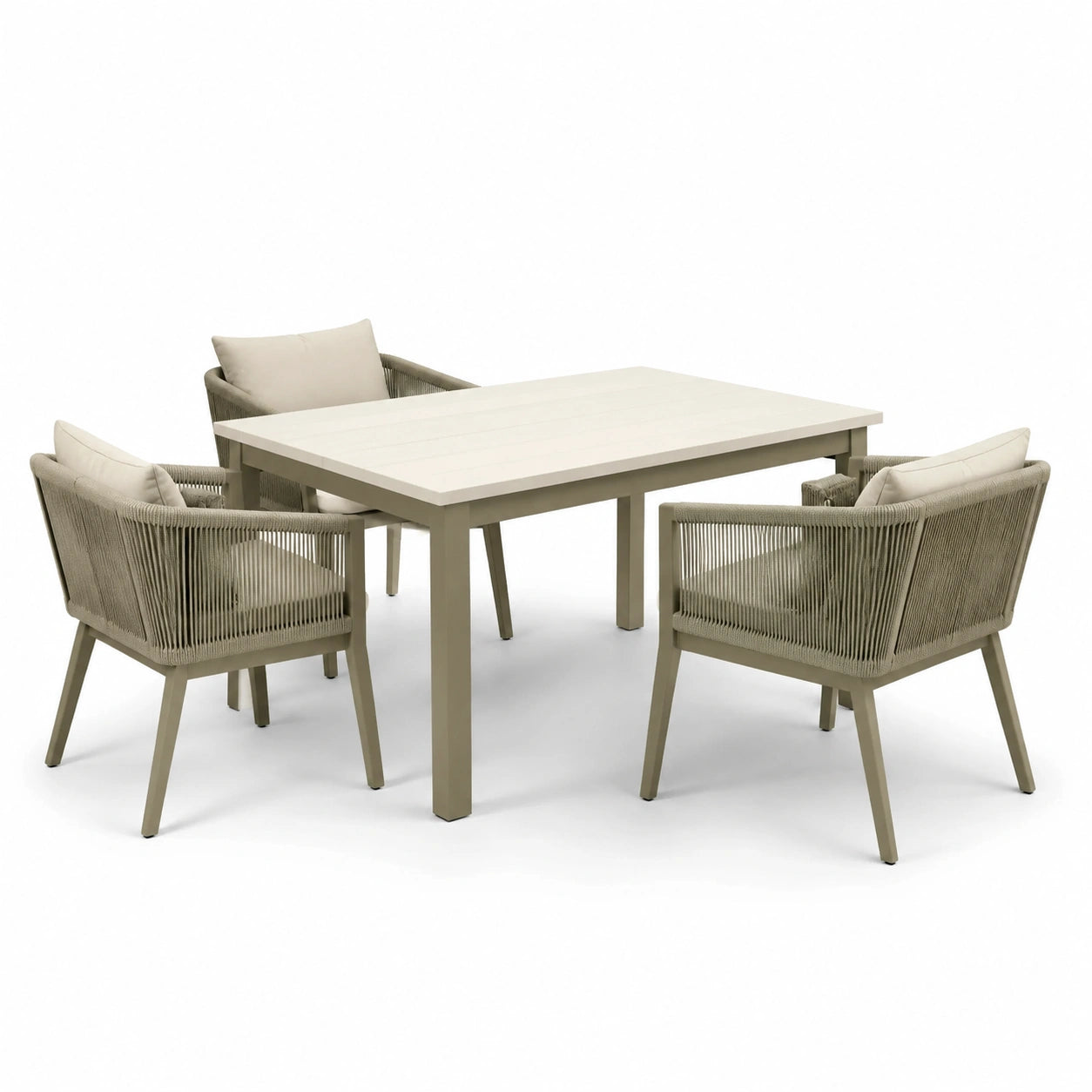 Essgruppe für den Garten aus Aluminium und Polyester Beige 150x90cm