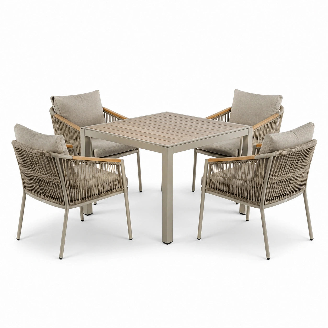 Garten-Essgruppe Aluminium Teakholz Beige 90x90cm