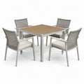 Garten-Essgruppe Aluminium Polywood Quadrat 90x90cm Grau/Taupe 4 Stühle