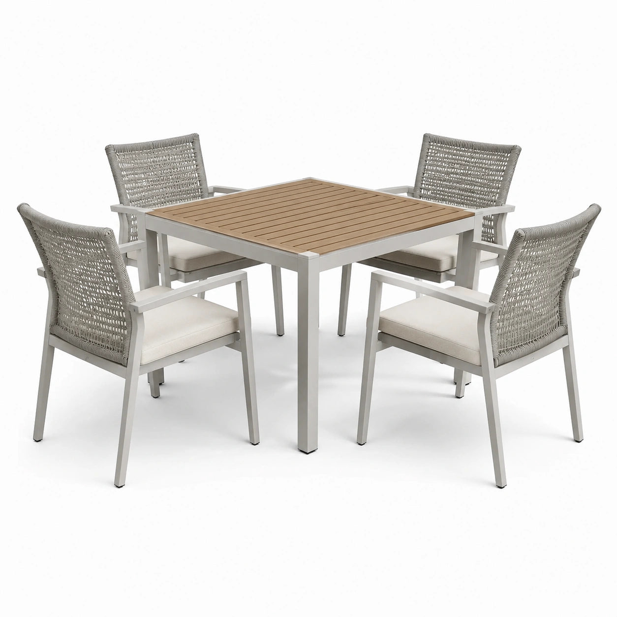 Garten-Essgruppe Aluminium Polywood Quadrat 90x90cm Grau/Taupe 4 Stühle