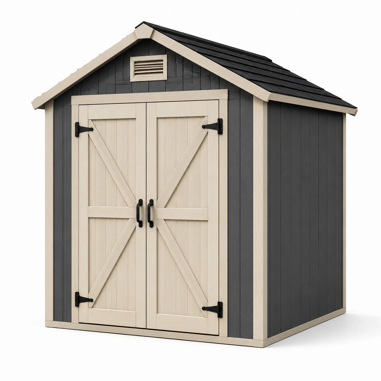 Kunststoff Gartenhaus mit Doppeltür, 213x188x226 cm, Beige/Schwarz
