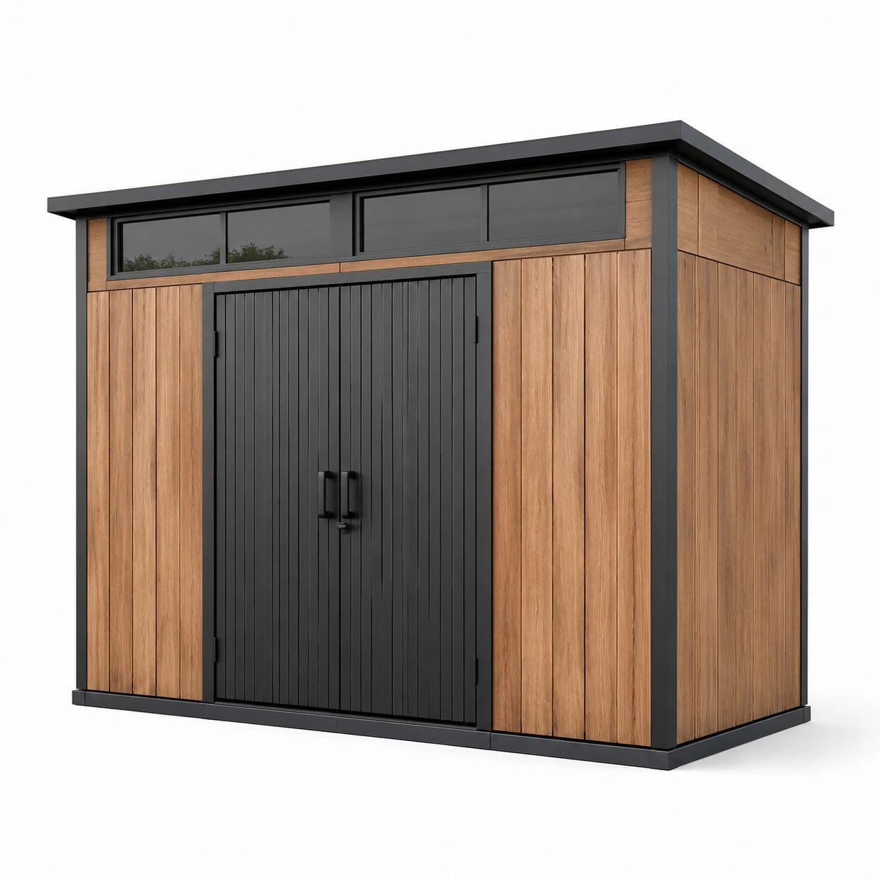 Gartenhaus aus Holz und Metall mit Acrylglasfenstern 240x150x210 cm Schwarz/Braun