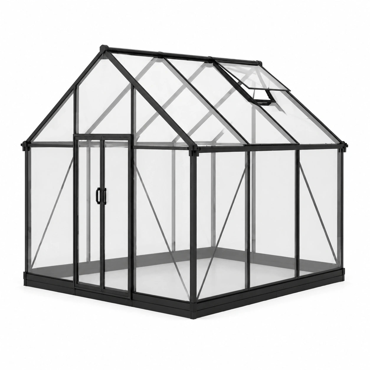 Aluminium Gewächshaus gehärtetes Glas 200x200x220 cm Schwarz