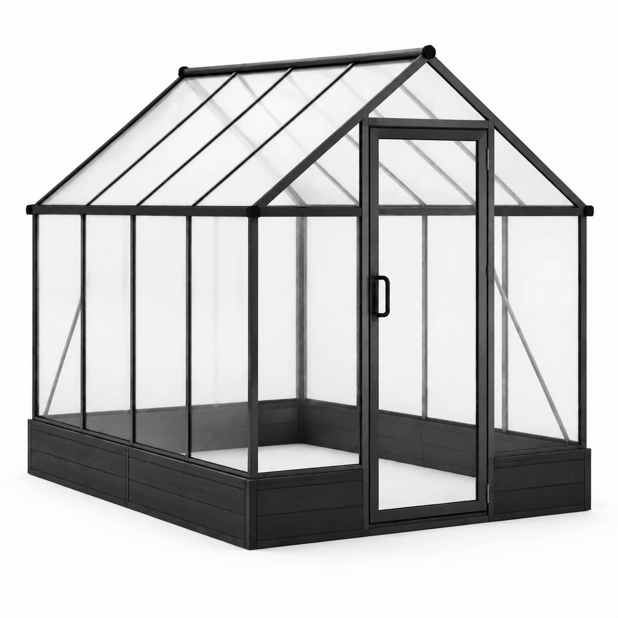 Aluminium Gewächshaus mit gehärtetem Glas 4mm Schwarz 240x190x210 cm