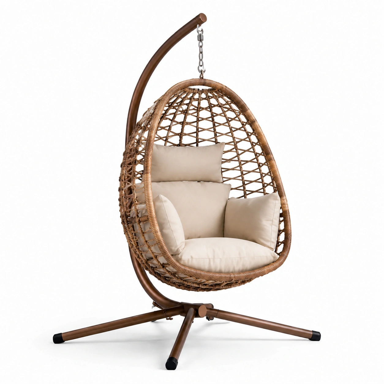 Hängesessel aus Rattan mit Stahlgestell und Kissen Beige