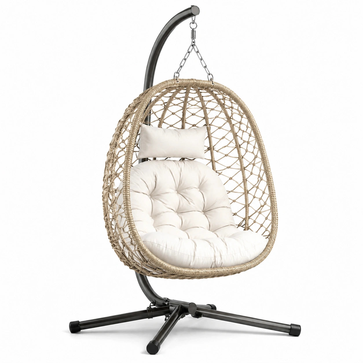Rattan-Hängesessel mit Kissen und Stahlgestell 195 cm