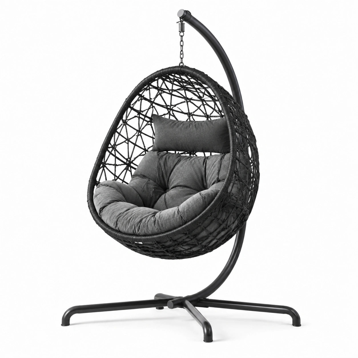 Garten-Hängesessel aus Polyethylen-Rattan mit Stahlrahmen Dunkelgrau Ø105cm